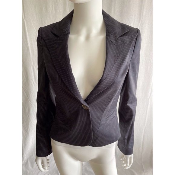 Marciano Women's Blazer Jacket One Button Striped Black Cotton Slim Fit Size 4 - Picture 1 of 12